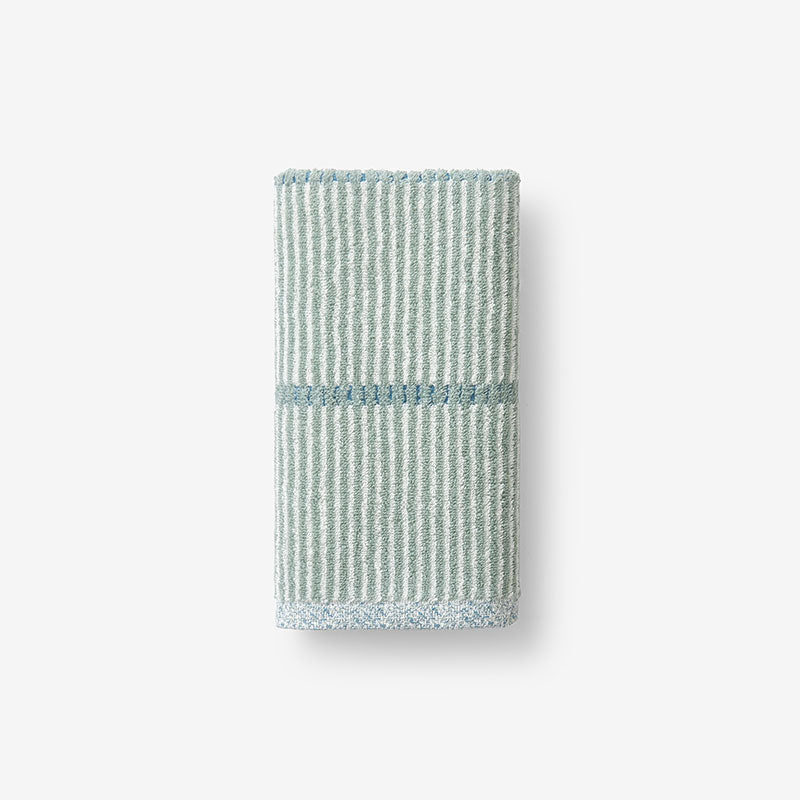 Narrow Stripe Reversible Cotton Hand Towel - Spa Green