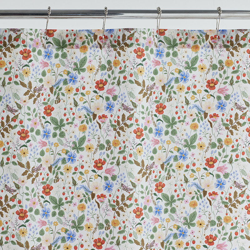 Strawberry Fields Classic Cool Cotton Percale Shower Curtain - White Multi