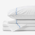 Embroidered Scallop Classic Cool Cotton Percale Bed Sheet Set - Blue, Full