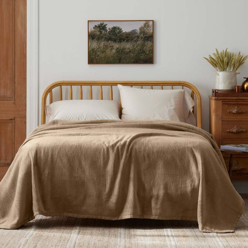 Cotton/Acrylic Fleece Blanket - Gold, King/Cal. King