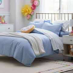 Gingham Classic Cool Organic Cotton Percale Comforter Set - Light Blue, Full/Queen