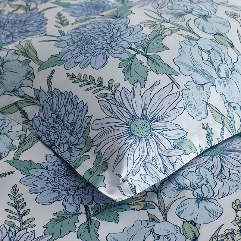 Garden Bliss Classic Smooth Sateen Flat Bed Sheet - Blue Multi, Twin/Twin XL