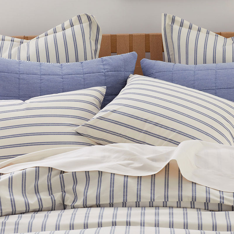Tailored Stripes and Plaids Classic Cool Cotton Percale Sham - Narrow Stripe Navy, Standard