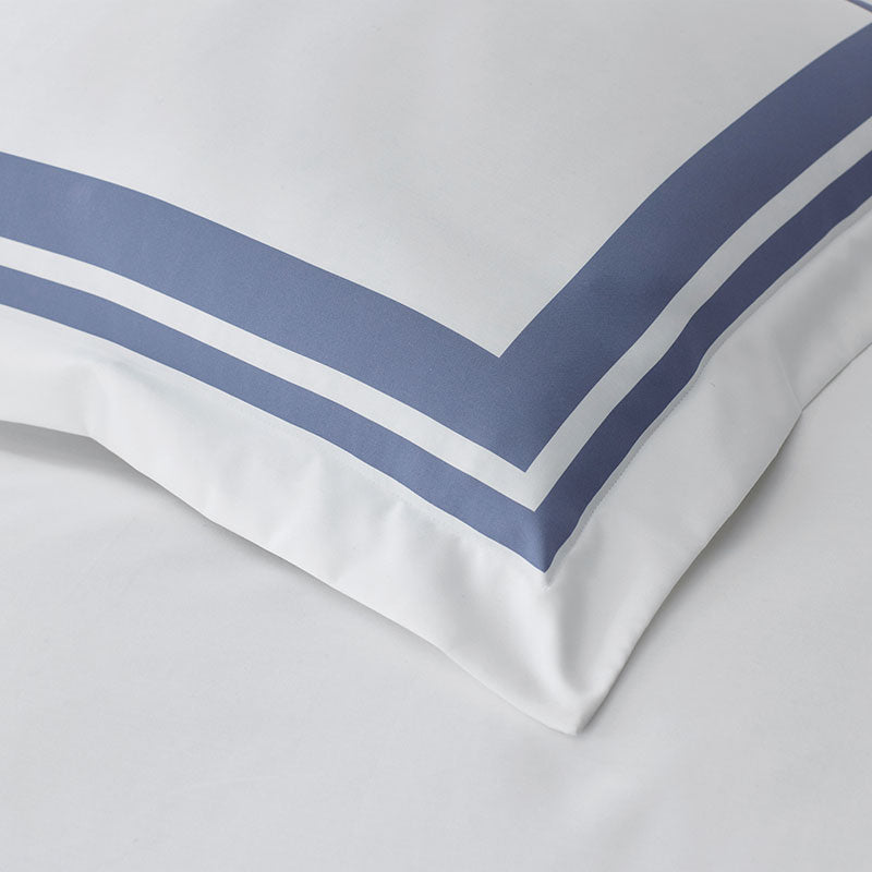 Double Border Premium Smooth Supima® Cotton Wrinkle-Free Sateen Duvet Cover - Blue Dusk, Full