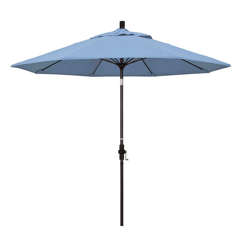 Round Outdoor Patio Umbrella, Fiberglass with Twist Tilt - Bronze Finish, Air Blue, 9'