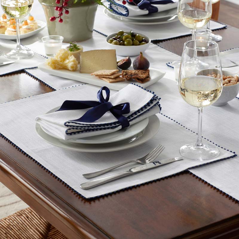 Pom Fringe Placemats, Set of 4 - Blue