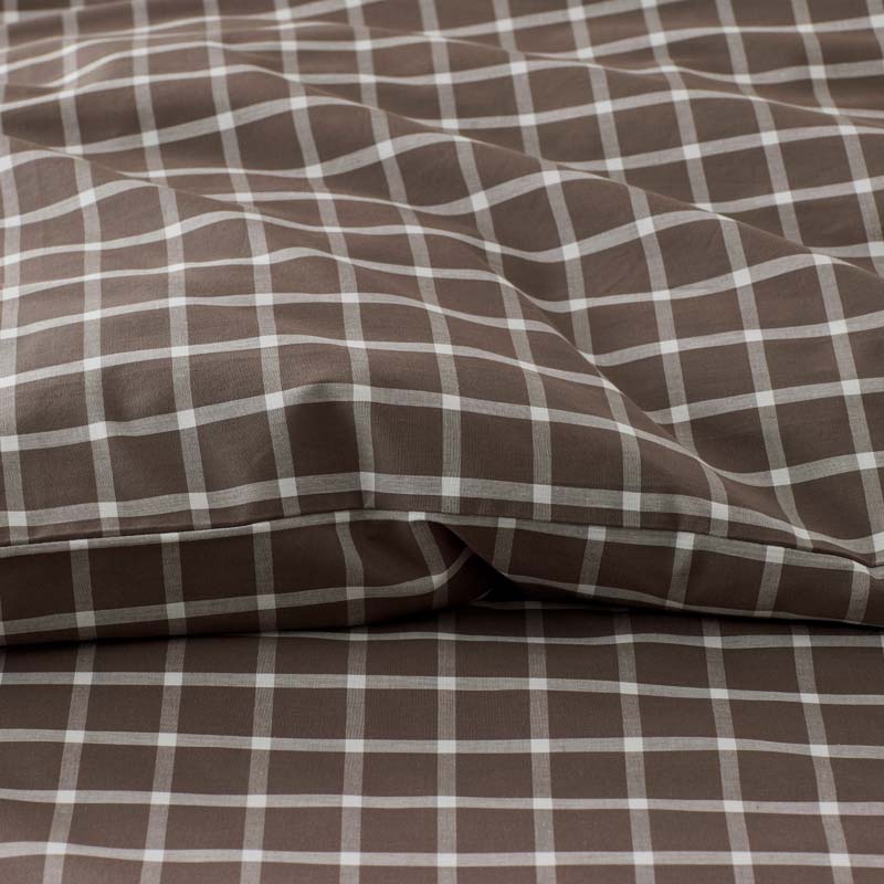 Classic Stripes and Plaids Cool Yarn-Dyed Cotton Percale Fitted Bed Sheet - Windowpane Brown, Queen