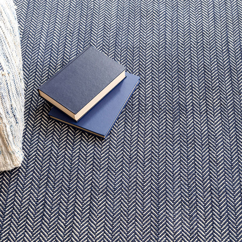 Herringbone Handwoven Cotton Rug - Navy, 2' 6" x 8' Runner