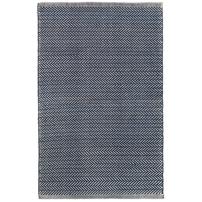 Herringbone Handwoven Cotton Rug - Navy, 2' x 3'