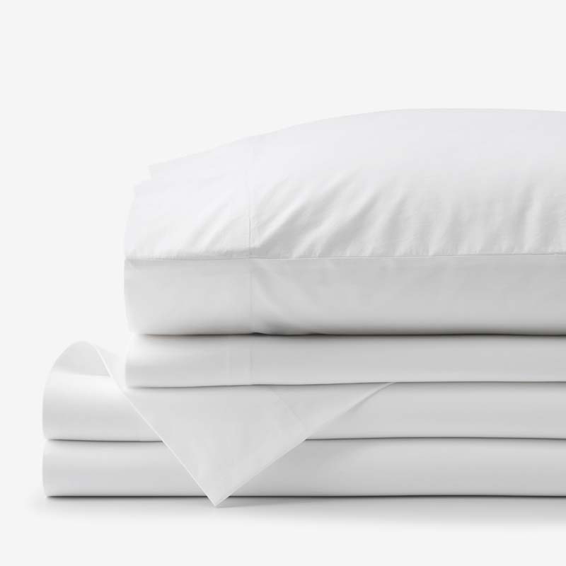 Solid Garment Washed Cotton Percale Bed Sheet Set - White, Full