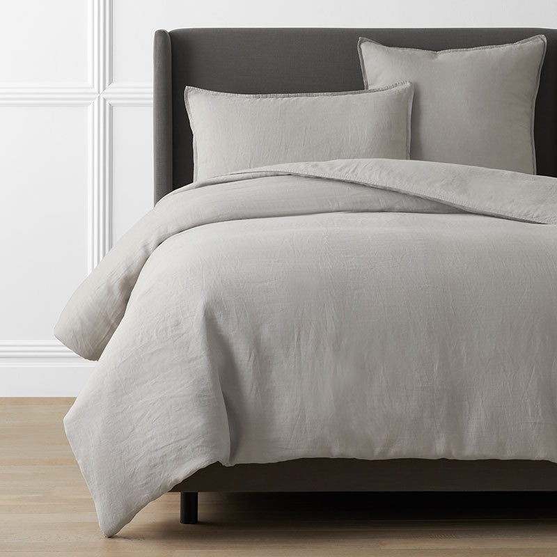 Premium Breathable Washed Linen Solid Duvet Cover - Light Gray, Full/Queen