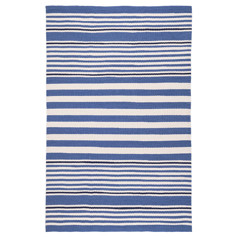Rugby Stripe Denim Handwoven Indoor/Outdoor Rug - Denim, 3' x 5'