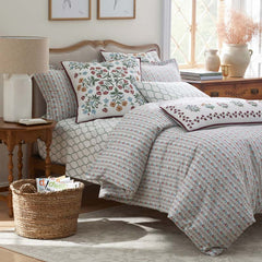 Delphine Classic Cool Cotton Percale Duvet Cover - Ivory Multi, Full