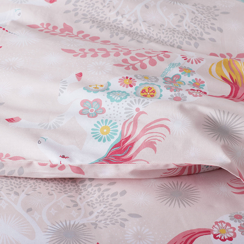 Fancy Unicorns Classic Cool Organic Cotton Percale Bed Sheet Set - Pink Multi, Full