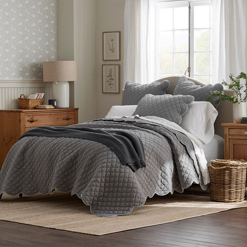 Scallop Quilted Sham - Gray, Euro