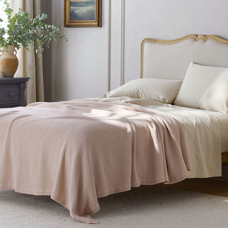 Garter Stitch Blanket - Pink Blush, Full/Queen