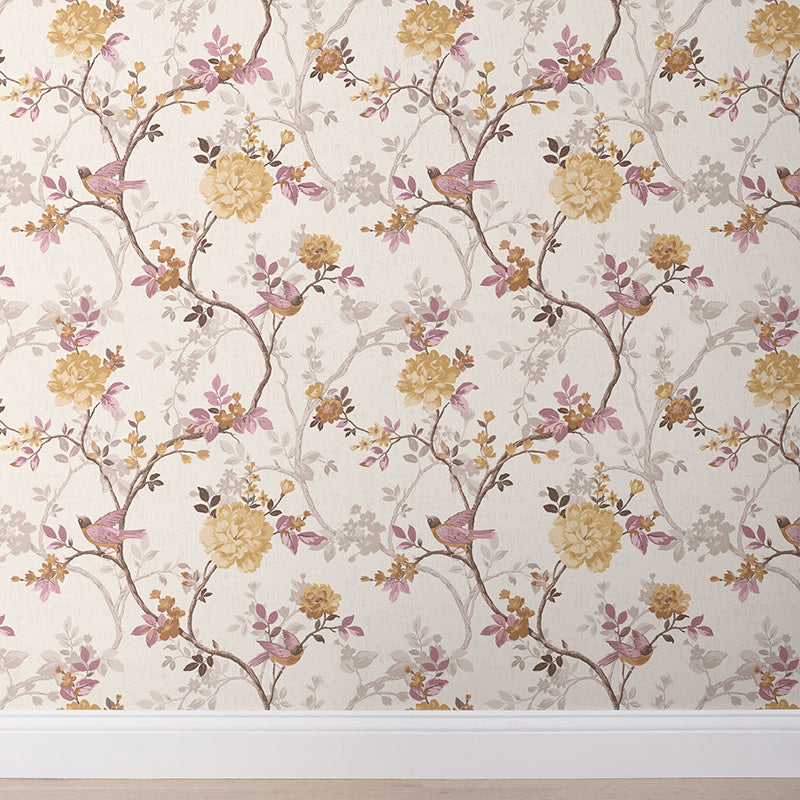 Traditional Bird Removable Wallpaper - Light Yellow, Roll