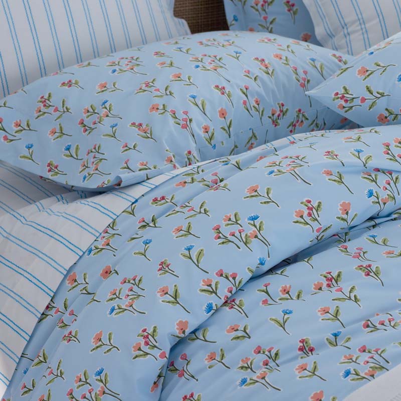 Blossoms and Stripes Classic Cool Cotton Percale Duvet Cover - Garden Poppies, Full/Queen