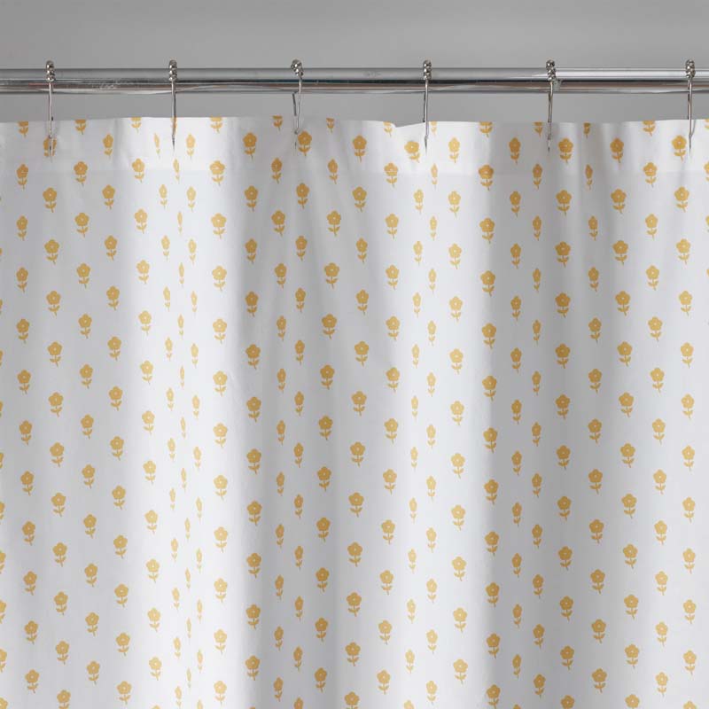 Mini-Prints Garment Washed Cotton Percale Shower Curtain - Flowers Yellow