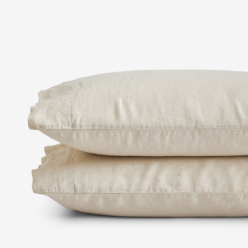 Premium Breathable Washed Linen Solid Pillowcase Set - Parchment, Standard