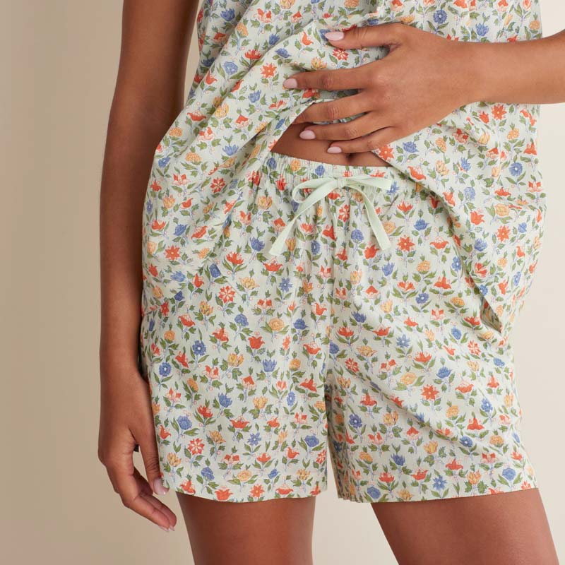 Printed Voile Women's Babydoll Shorts Set - Meadow Song, L