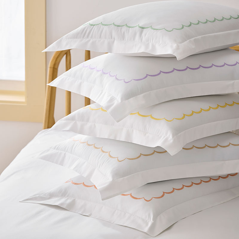 Embroidered Scallop Classic Cool Cotton Percale Bed Sheet Set - Lavender, Queen
