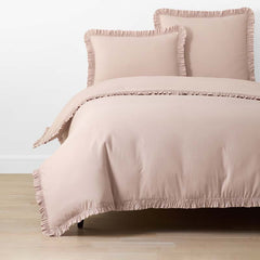 Solid Ruffle Garment Washed Cotton Percale Duvet Cover - Rose, Full/Queen
