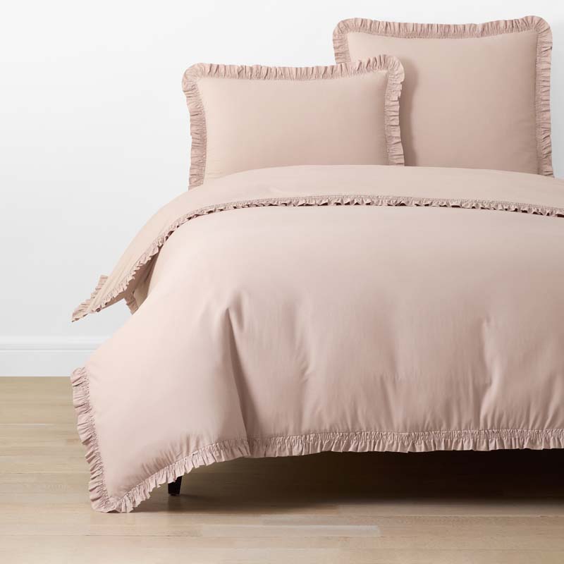 Solid Ruffle Garment Washed Cotton Percale Duvet Cover - Rose, King/Cal. King