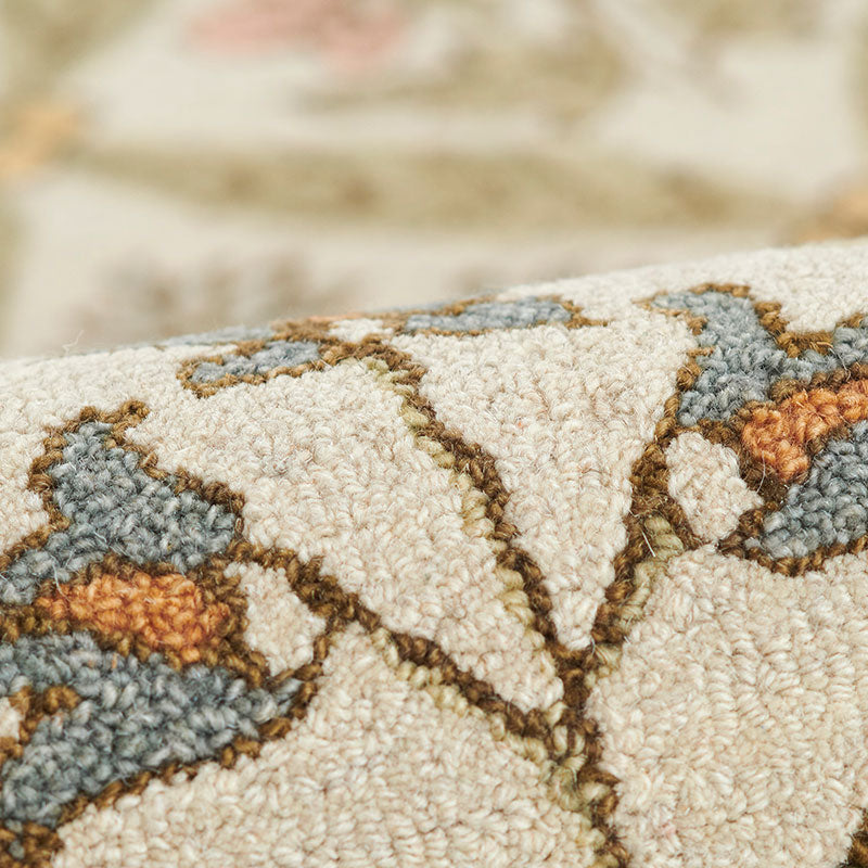 Floral Border Hand Tufted Wool Rug -  Green Multi, 8' Runner