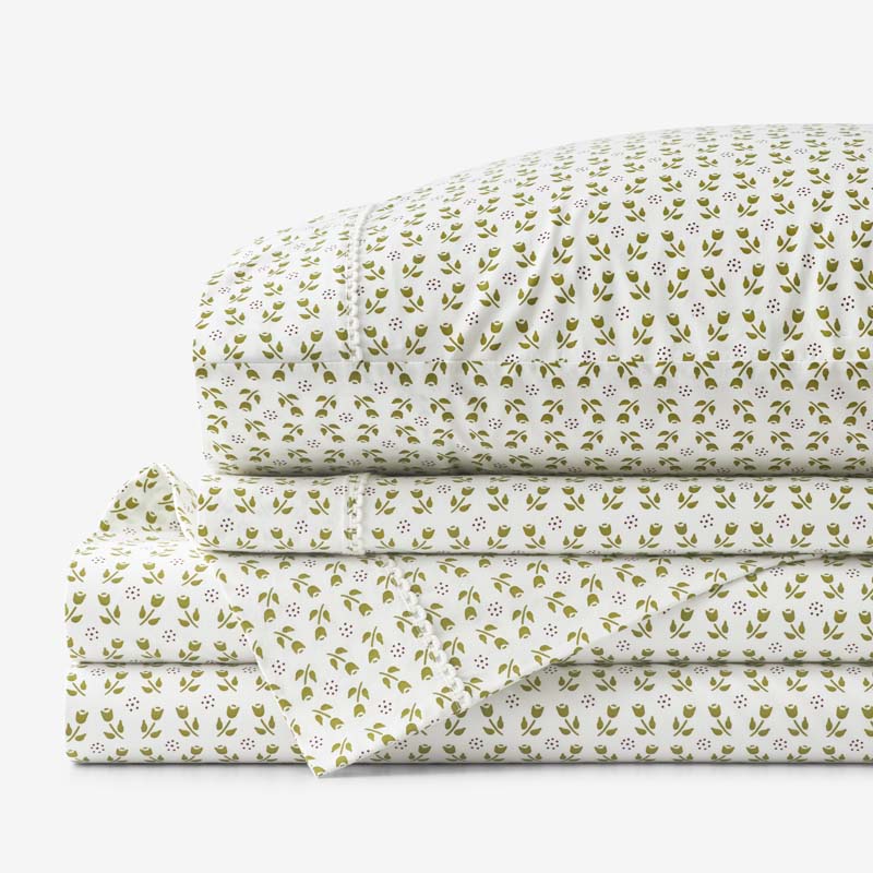 Mini-Prints Garment Washed Cotton Percale Bed Sheet Set - Tulips, Full