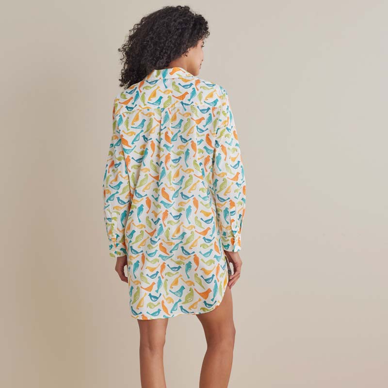 Printed Poplin Women's Nightshirt - Spring Birds, L