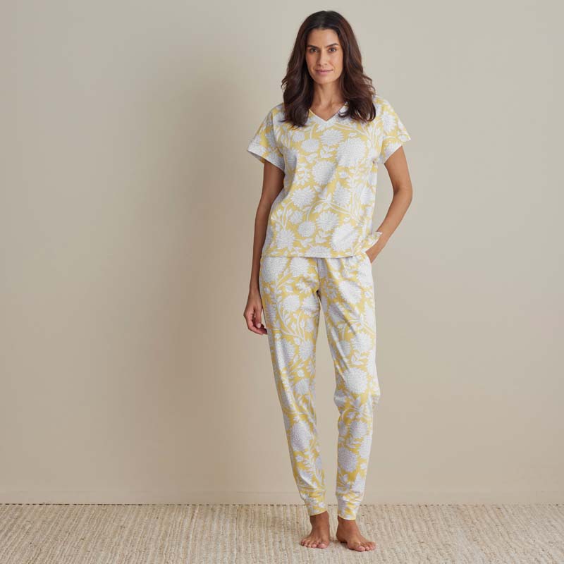 Printed Pima Cotton Women's Jogger Pants Pajama Set - Avignon, XXL