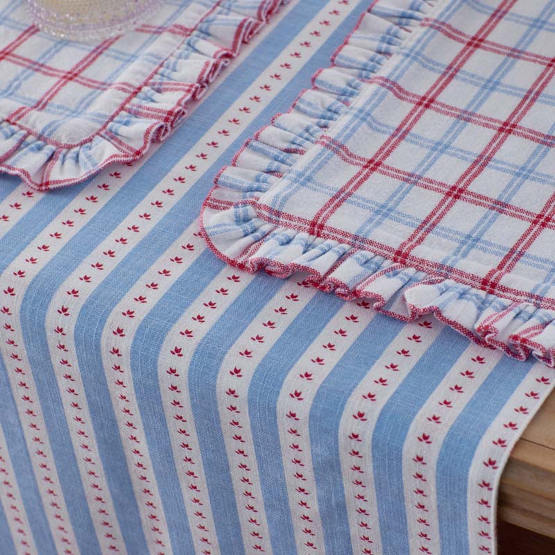 Flowers & Plaid Yarn-Dyed Reversible Table Runner - Graph Plaid Red, 16 in. x 108 in.