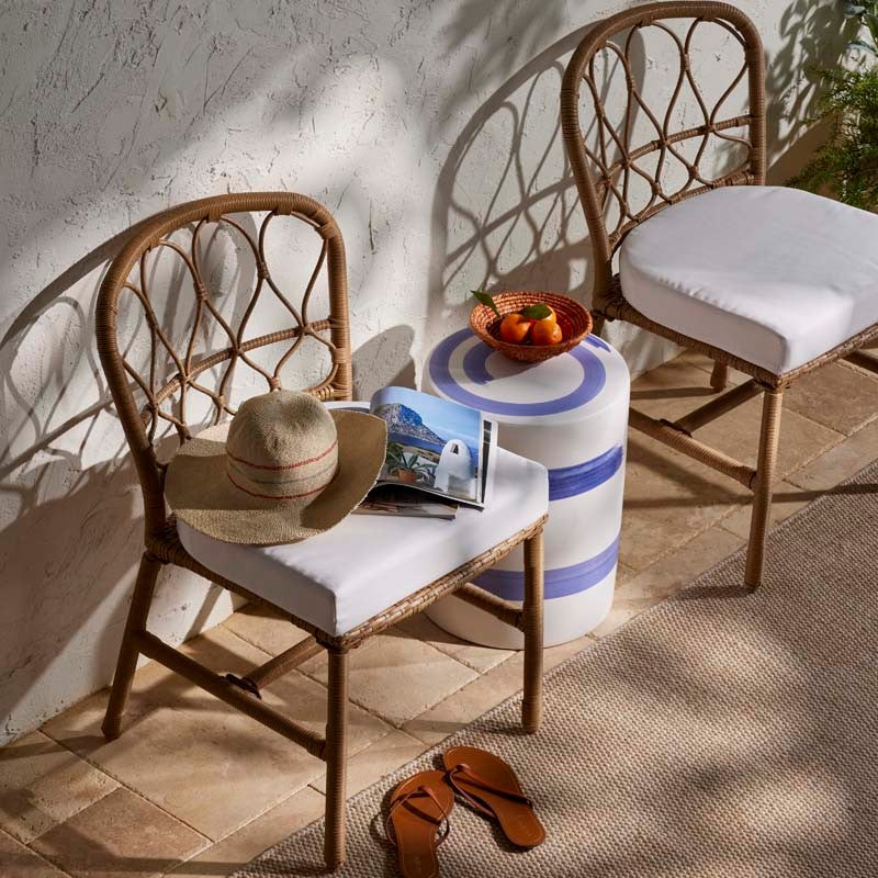 Ceramic Stripe Side Table - White