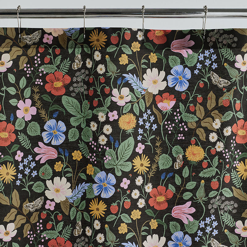 Strawberry Fields Classic Cool Cotton Percale Shower Curtain - Black Multi