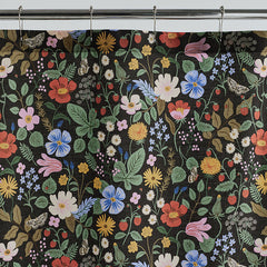 Strawberry Fields Classic Cool Cotton Percale Shower Curtain - Black Multi
