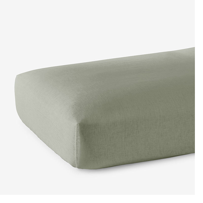 Premium Breathable Washed Linen Solid Fitted Bed Sheet - Moss Green, King