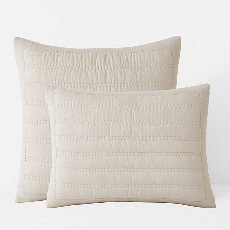 Premium Breathable Washed Linen Solid Quilted Sham - Linen, Euro