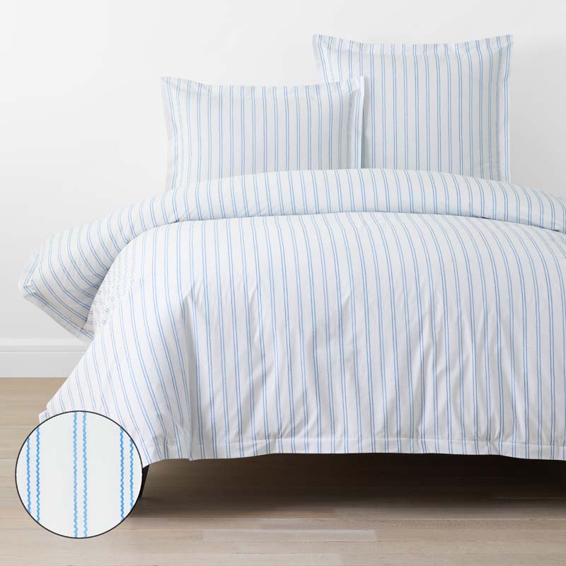 Blossoms and Stripes Classic Cool Cotton Percale Duvet Cover - Squiggle Stripe, Full/Queen