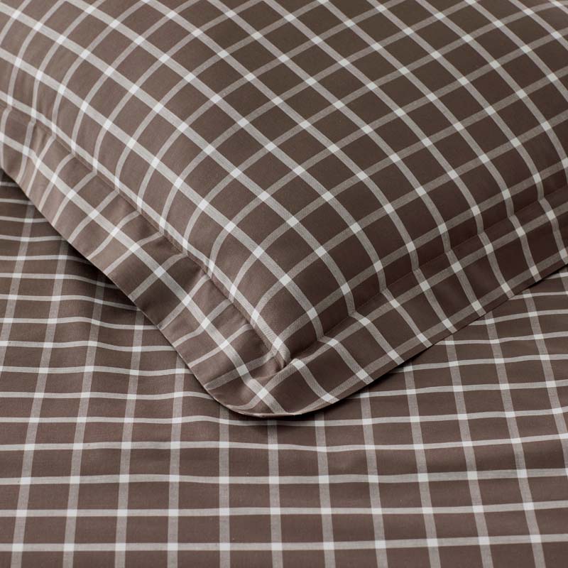 Classic Stripes and Plaids Cool Yarn-Dyed Cotton Percale Pillowcase Set - Windowpane Brown, Standard