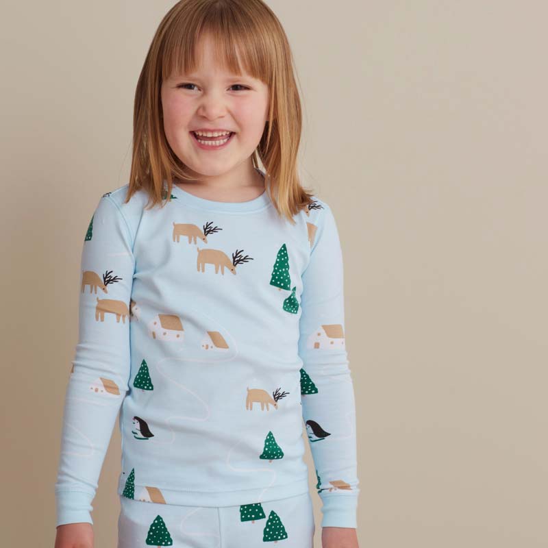Family Printed Peruvian Cotton Kid's Pajama Set - Santa's Ski Dash, 10