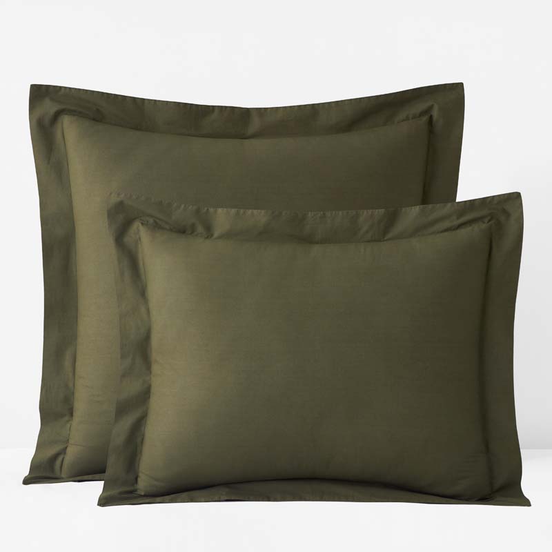 Solid Garment Washed Cotton Percale Sham - Olive, King