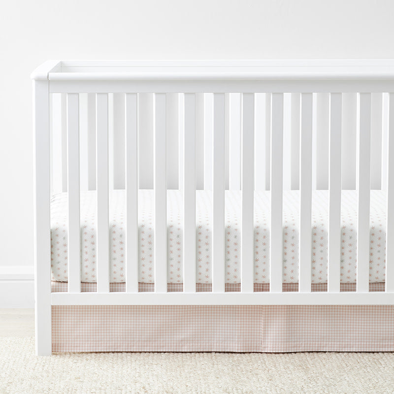 Ditsy Gingham Classic Cool Classic Cool Organic Cotton Percale Tailored Crib Skirt- Pink