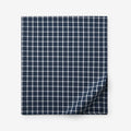 Classic Stripes and Plaids Cool Yarn-Dyed Cotton Percale Flat Bed Sheet - Windowpane White/Navy, Queen