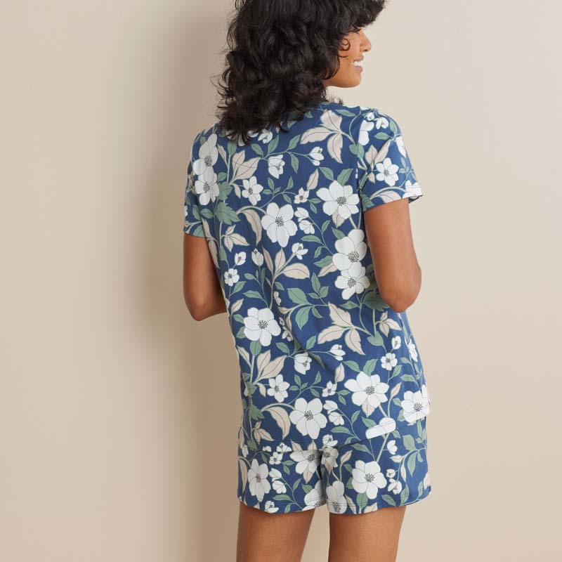 Printed Pima Cotton Women's Shorts Set - Twilight Blossom, XS