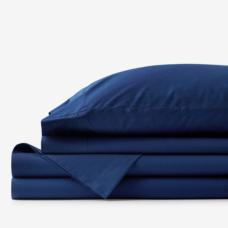 Classic Cool Organic Cotton Percale Solid Bed Sheet Set - Navy, Twin XL