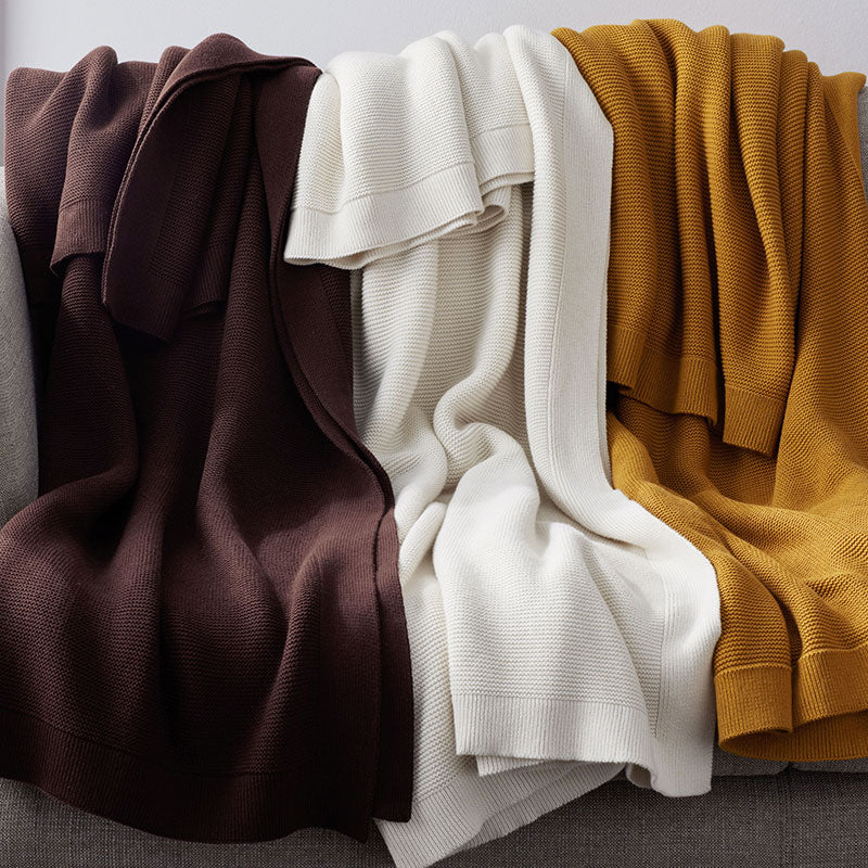 Classic All Season Breathable Cotton Knit Throw - Gold
