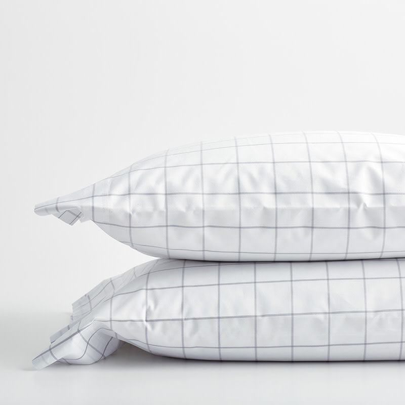 Tailored Stripes and Plaids Classic Cool Cotton Percale Pillowcase Set - Block Plaid Light Graphite, Standard