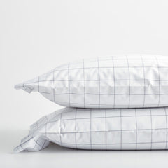 Tailored Stripes and Plaids Classic Cool Cotton Percale Pillowcase Set - Block Plaid Light Graphite, Standard