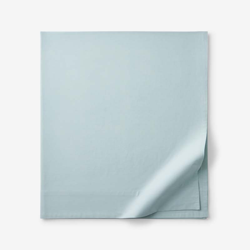 Solid Garment Washed Cotton Percale Flat Bed Sheet - Cloud Blue, Queen
